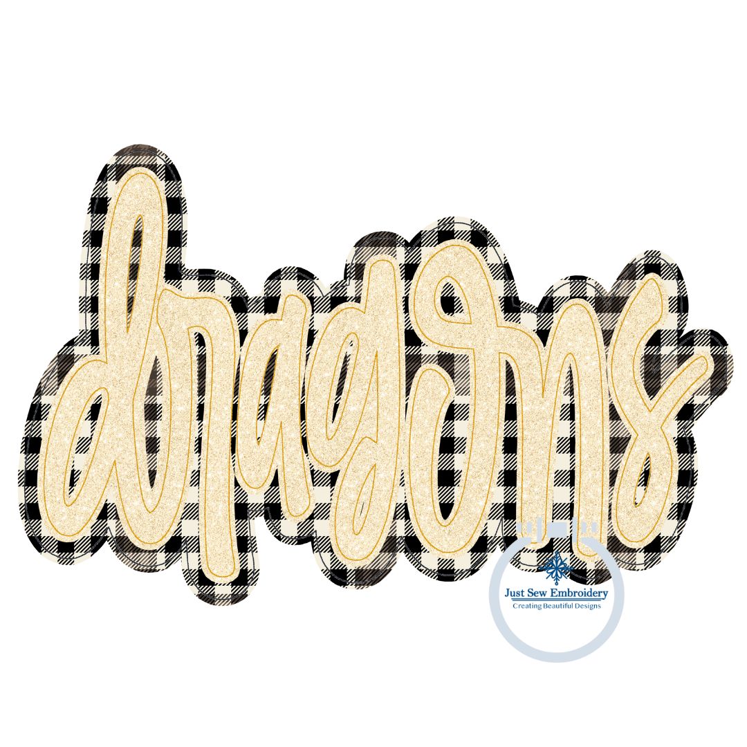 DRAGONS Two Layer Bean (Raggy) Edge Script Applique Embroidery Machine Embroidery Five Sizes 5x7, 8x8, 6x10, 7x12, 8x12 Hoop