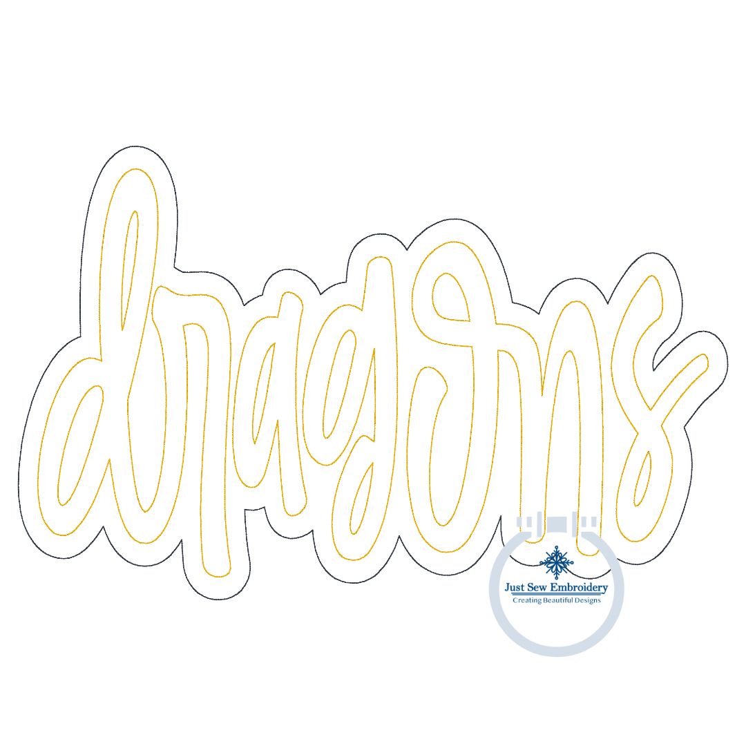 DRAGONS Two Layer Bean (Raggy) Edge Script Applique Embroidery Machine Embroidery Five Sizes 5x7, 8x8, 6x10, 7x12, 8x12 Hoop