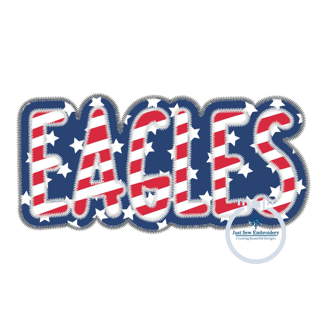 EAGLES Two Layer Applique Embroidery Machine Embroidery Two Color ZigZag and Satin Edge 8x12 Hoop