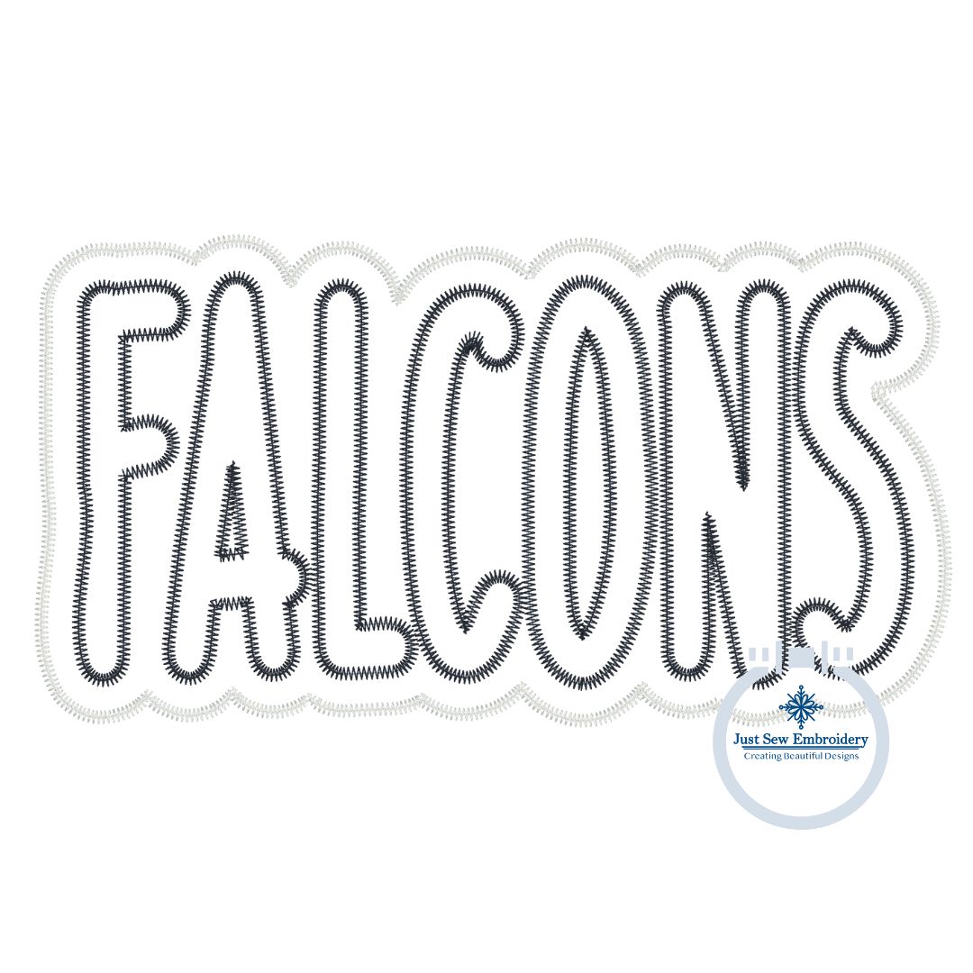 FALCONS Applique Embroidery Two Layer Design Machine Embroidery Two Color ZigZag Edge Four Sizes 5x7, 8x8, 6x10, 8x12 Hoop