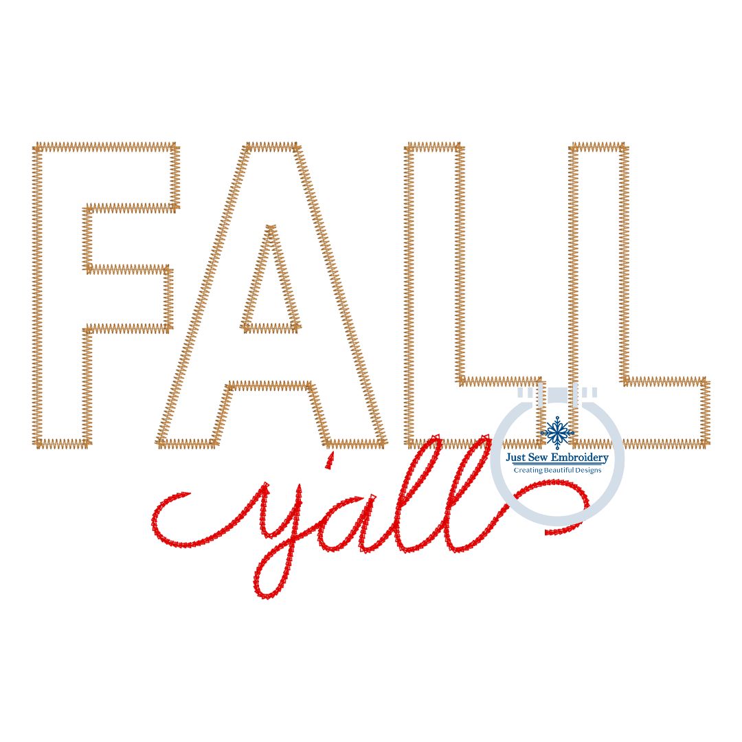 FALL Y'all Zigzag Applique Machine Embroidery Design Four Sizes 5x7, 6x10, 8x8, 8x12 Hoop Autumn