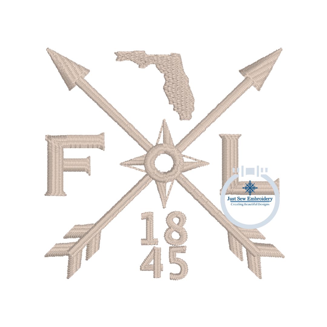 FL Florida Embroidery Compass Arrow Design Two Sizes 4x4 and Hat Hoop