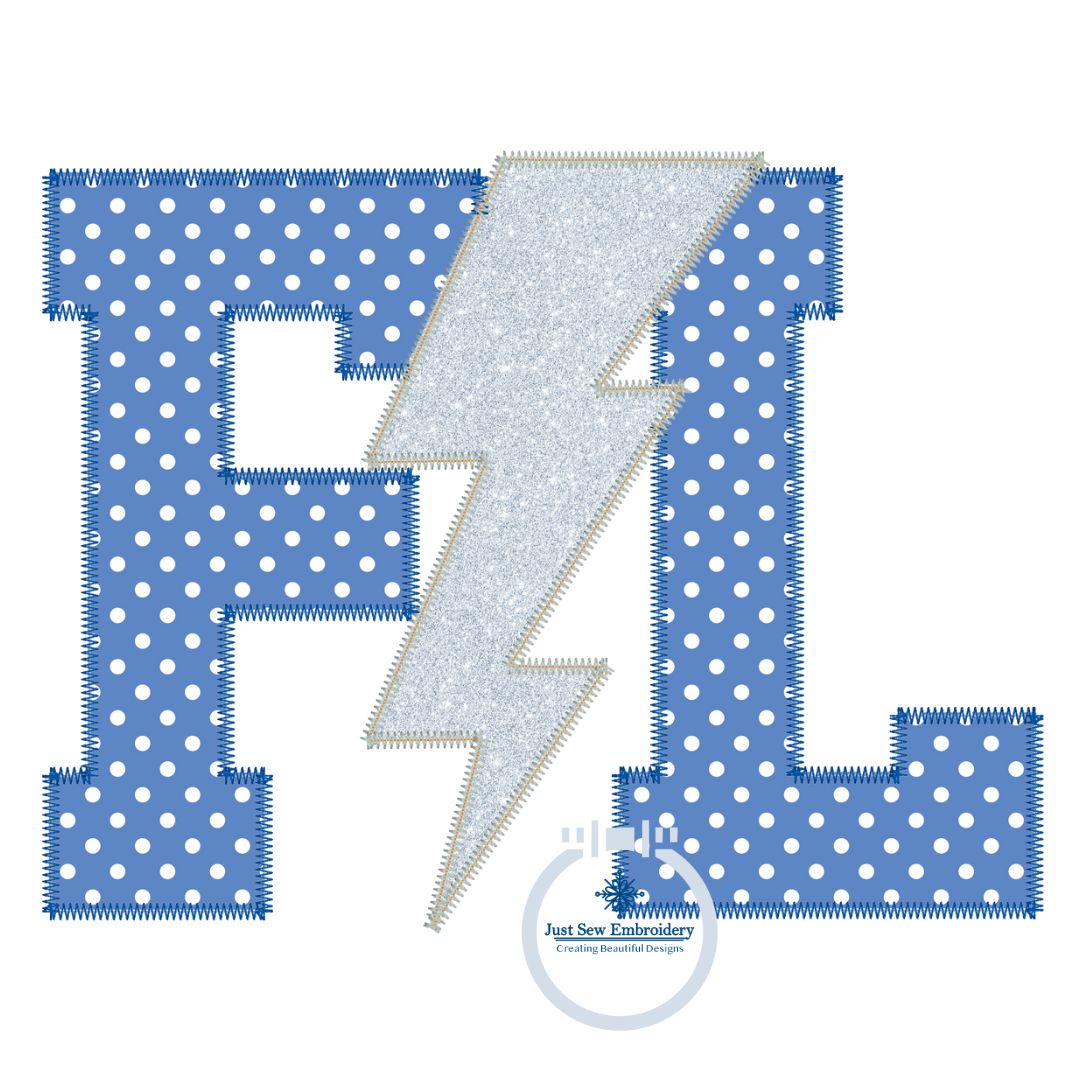 FL Lightning Bolt Applique Embroidery Design ZigZag Stitch Florida Four Sizes 5x7, 6x10, 8x8, 8x12 Hoop