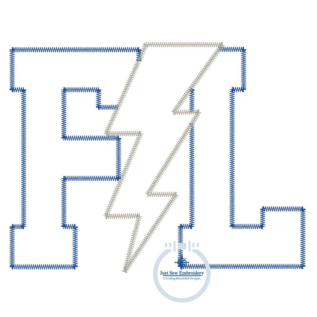 FL Lightning Bolt Applique Embroidery Design ZigZag Stitch Florida Four Sizes 5x7, 6x10, 8x8, 8x12 Hoop