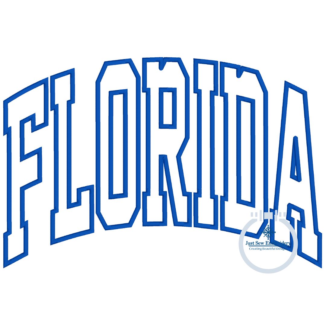 Florida Arched Satin Applique Embroidery Design Satin Stitch Four Sizes 8x8, 6x10, 7x12, and 8x12 hoop