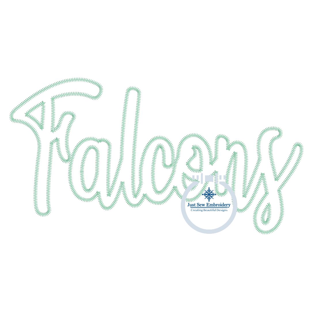 FALCONS Script Applique Embroidery Design Machine Embroidery ZigZag Edge Four Sizes 5x7, 8x8, 6x10, 7x12 Hoop