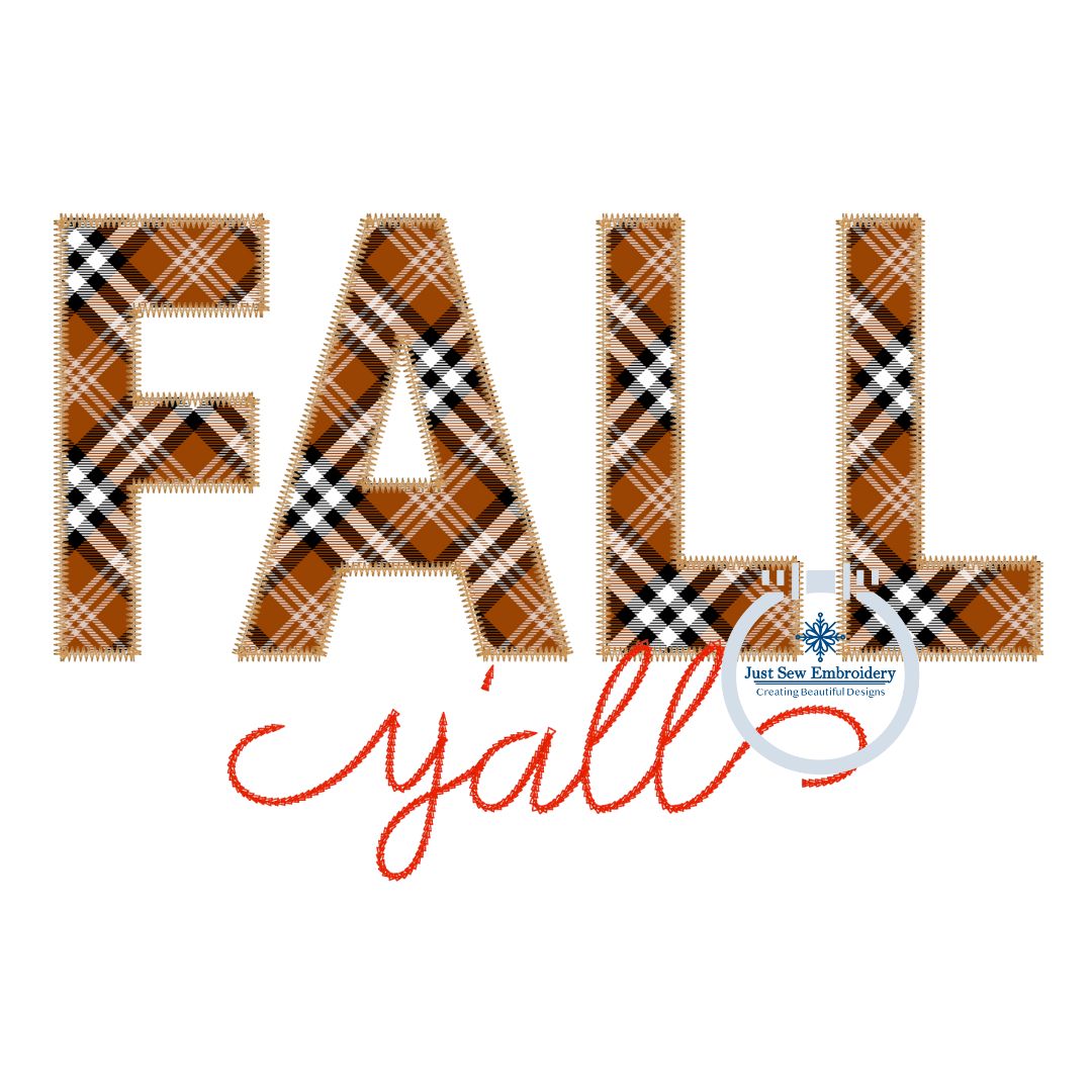 FALL Y'all Zigzag Applique Machine Embroidery Design Four Sizes 5x7, 6x10, 8x8, 8x12 Hoop Autumn