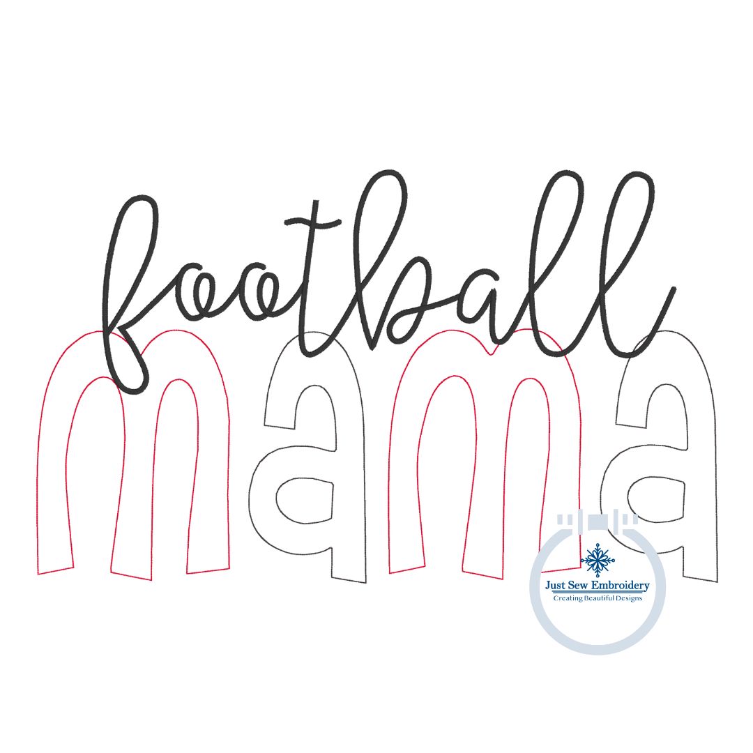 Football MAMA Raggy and Zigzag Applique Machine Embroidery Design Four Sizes 5x7, 8x8, 6x10, and 8x12 Hoop