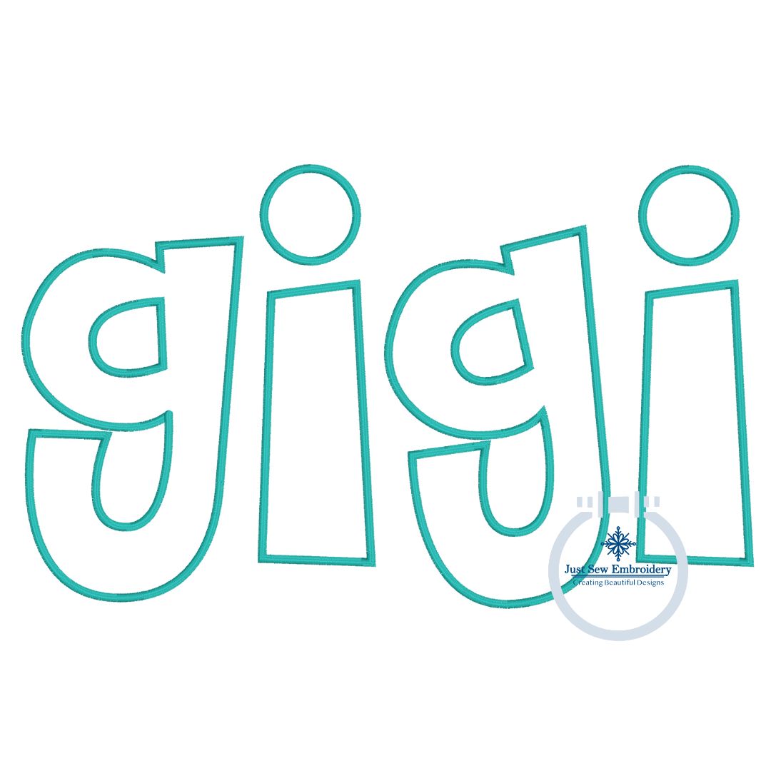 Gigi Satin Applique Embroidery Design Grandma Grandmother Mother's Day Gift Four Sizes 5x7, 8x8, 6x10, 8x12 Hoop