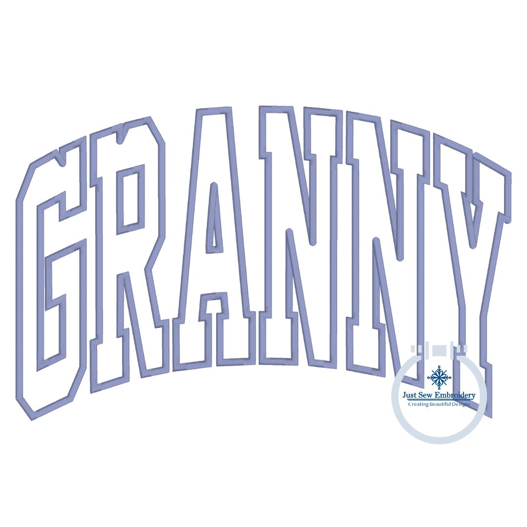 Granny Applique Embroidery Arched Satin Stitch Design Three Sizes 6x10, 7x12, 8x12 Hoop