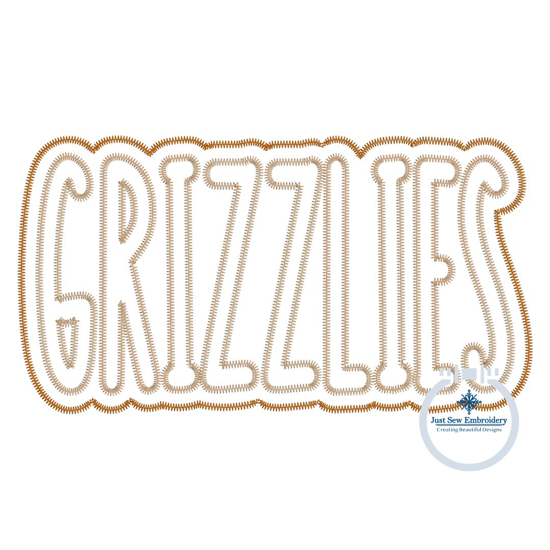 GRIZZLIES Applique Embroidery Two Layer Zigzag Design Machine Embroidery Four Sizes 5x7, 8x8, 6x10 and 7x12 Hoop