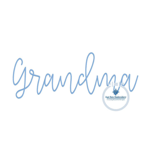 Grandma Skinny Script Embroidery Design Satin Stitch Grandma Four Sizes 5x7, 8x8, 6x10, and 7x12 Hoop