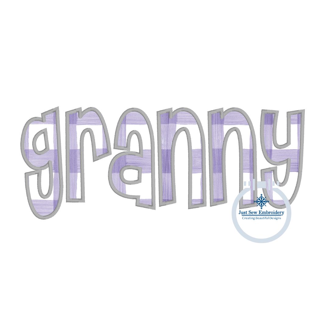 Granny Applique Embroidery Design Three Edge Stitches Zigzag, Raggy, Satin Stitch Grandma Mother's Day Gift Two Sizes 6x10, 8x12 Hoop