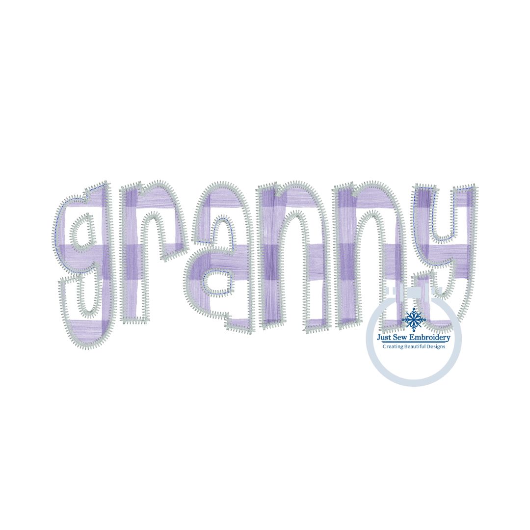 Granny Applique Embroidery Design Three Edge Stitches Zigzag, Raggy, Satin Stitch Grandma Mother's Day Gift Two Sizes 6x10, 8x12 Hoop