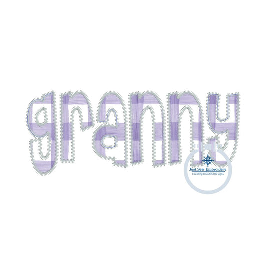 Granny Applique Embroidery Design ZigZag Edge Stitch Grandma Mother's Day Gift Two Sizes 6x10, 8x12 Hoop