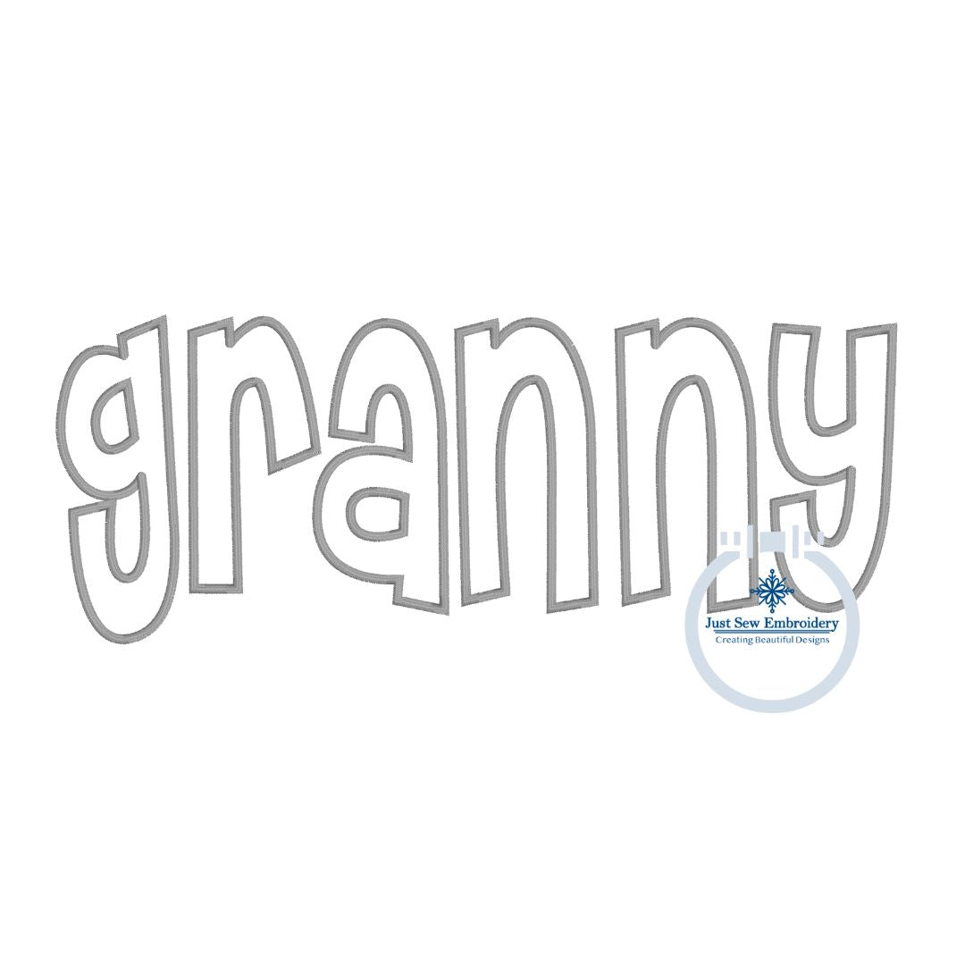 Granny Applique Embroidery Design Three Edge Stitches Zigzag, Raggy, Satin Stitch Grandma Mother's Day Gift Two Sizes 6x10, 8x12 Hoop