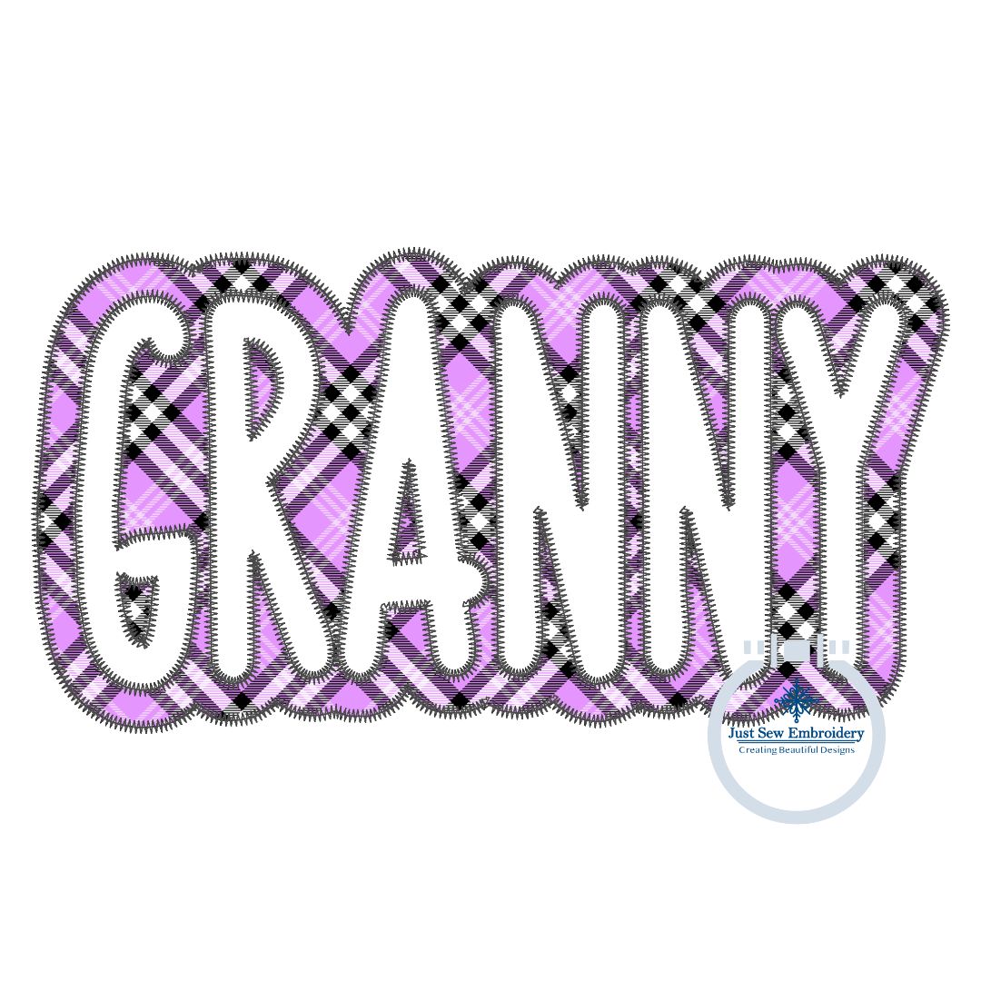 Granny Applique Embroidery Design Two Layer Zigzag Stitch Four Sizes 5x7, 6x10, 8x8, 8x12 Hoop