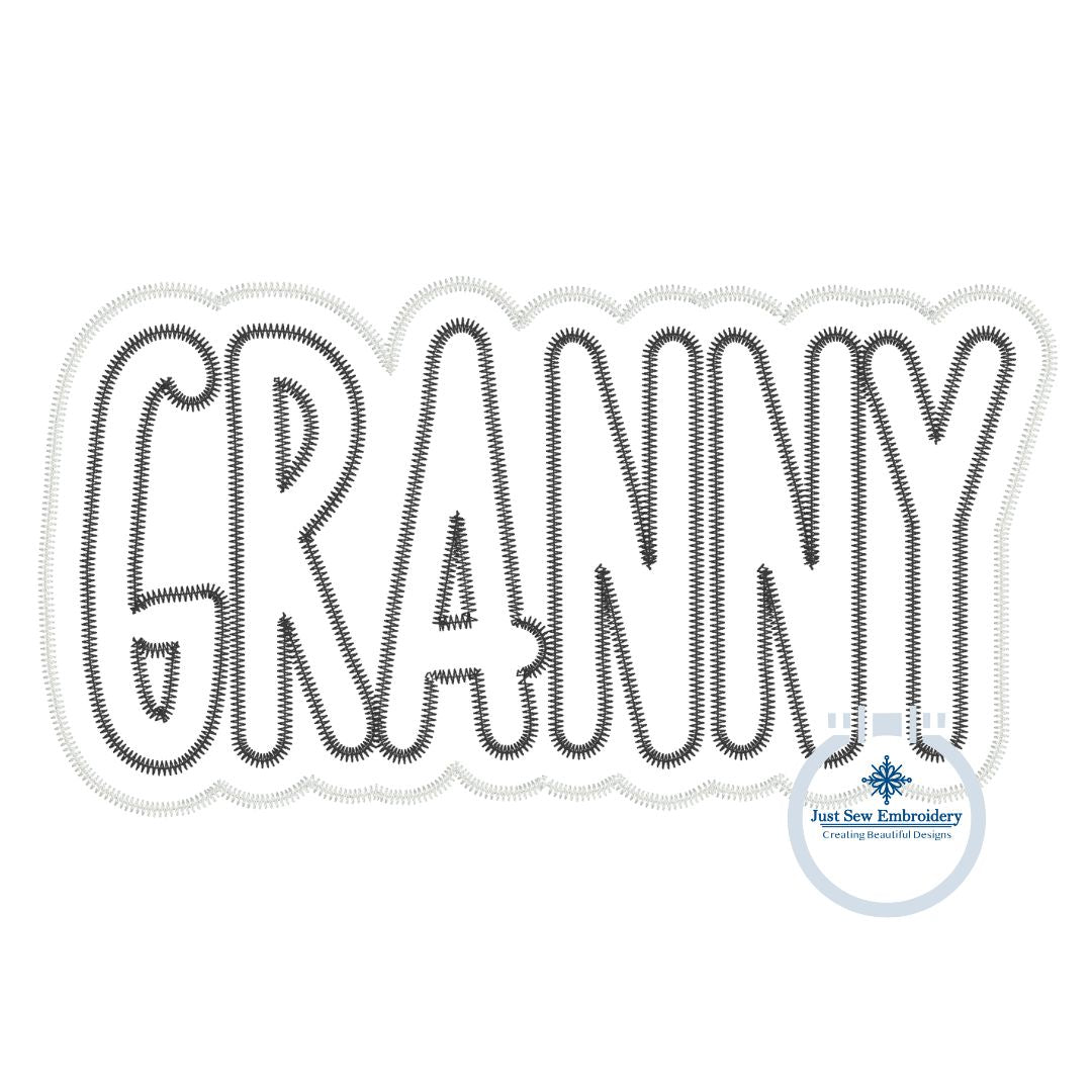 Granny Applique Embroidery Design Two Layer Zigzag Stitch Four Sizes 5x7, 6x10, 8x8, 8x12 Hoop