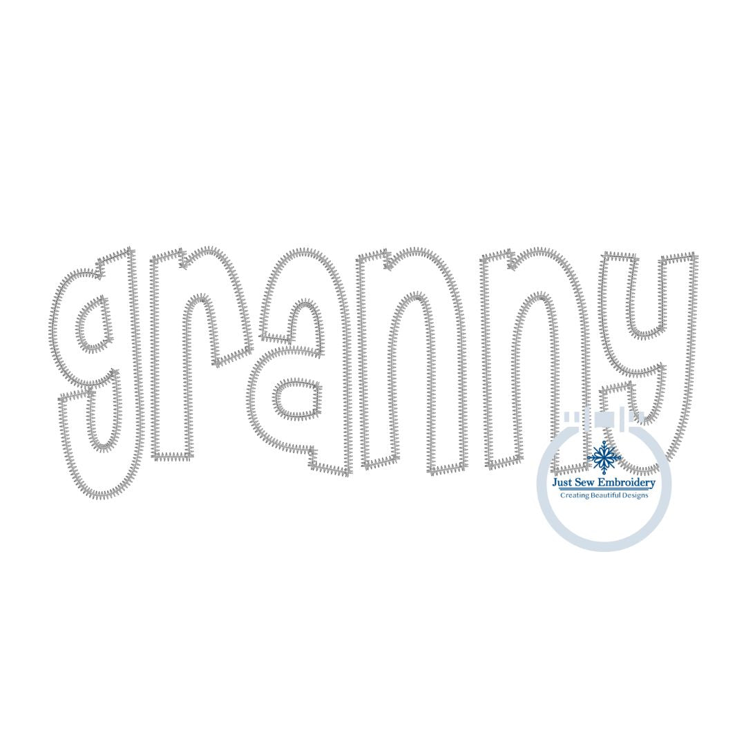 Granny Applique Embroidery Design Three Edge Stitches Zigzag, Raggy, Satin Stitch Grandma Mother's Day Gift Two Sizes 6x10, 8x12 Hoop