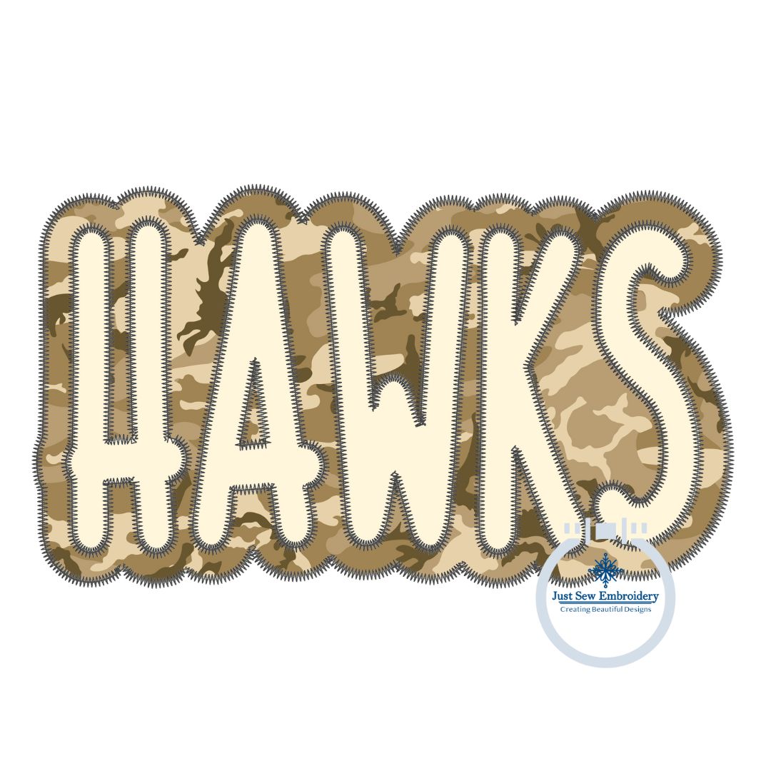 Applique Embroidery HAWKS Patriots Two Layer Design Machine Embroidery Two Color ZigZag Edge Four Sizes 5x7, 6x10, 8x8, and 8x12 Hoop