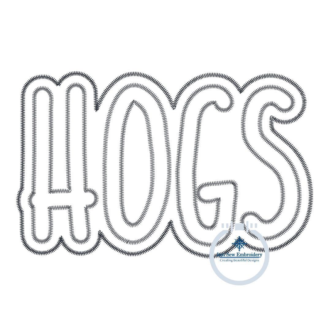 HOGS Two Layer Design Applique Machine Embroidery Two Color ZigZag Edge 8x12 Hoop