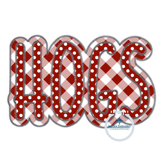 HOGS Two Layer Design Applique Machine Embroidery Two Color ZigZag Edge 8x12 Hoop