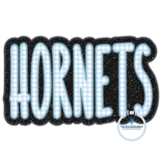 HORNETS Two Layer Applique Embroidery Design Machine Embroidery Two Color ZigZag Edge Four Sizes 5x7, 8x8, 6x10, 7x12 Hoop