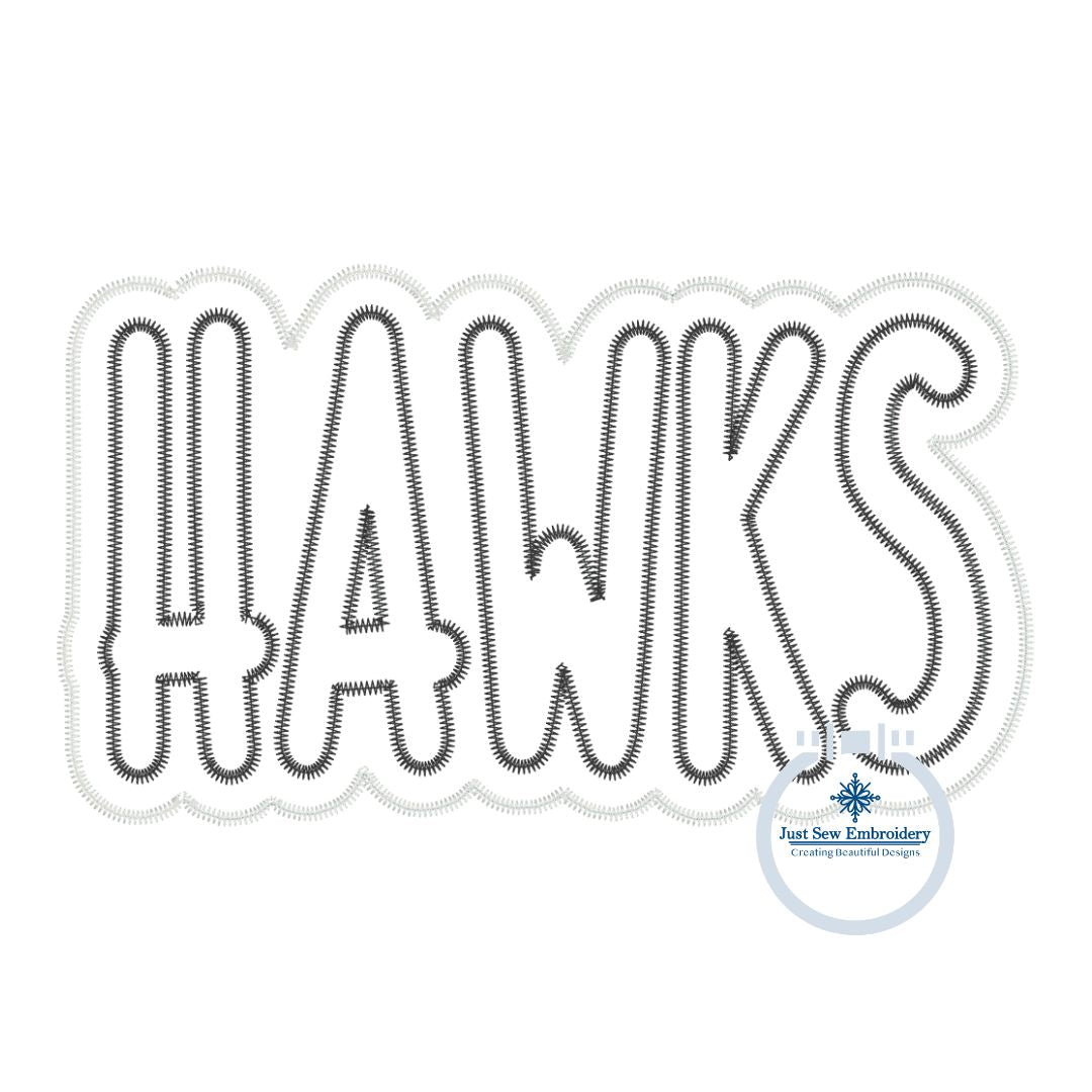 HAWKS Patriots Two Layer Applique Embroidery Machine Embroidery Two Color ZigZag Edge Four Sizes 5x7, 6x10, 8x8, and 8x12 Hoop