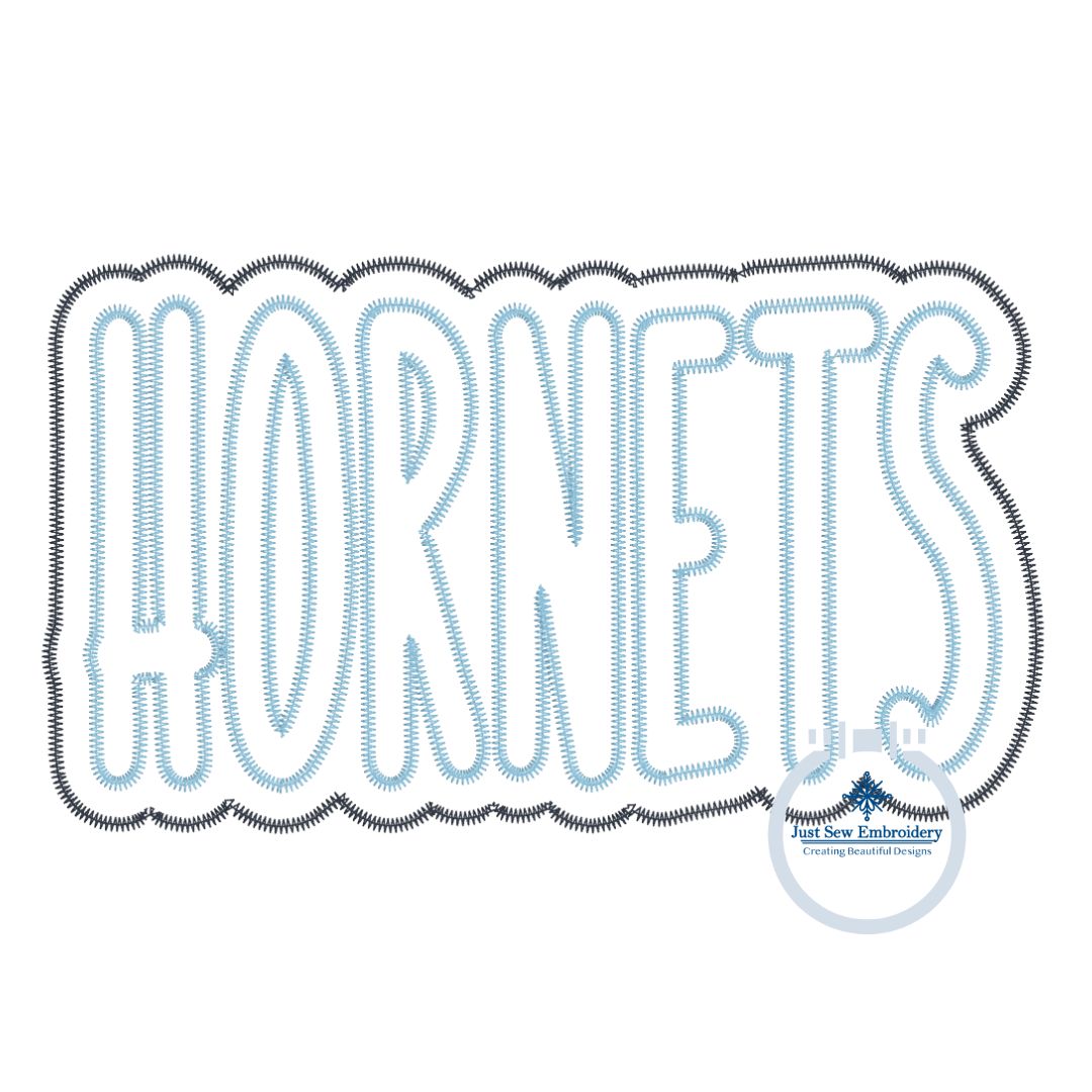 HORNETS Two Layer Applique Embroidery Design Machine Embroidery Two Color ZigZag Edge Four Sizes 5x7, 8x8, 6x10, 7x12 Hoop