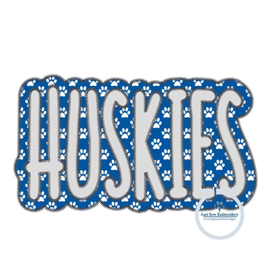 Applique Embroidery HUSKIES Two Layer Machine Embroidery ZigZag Edge Four Sizes 5x7, 8x8, 6x10, and 8x12 Hoop