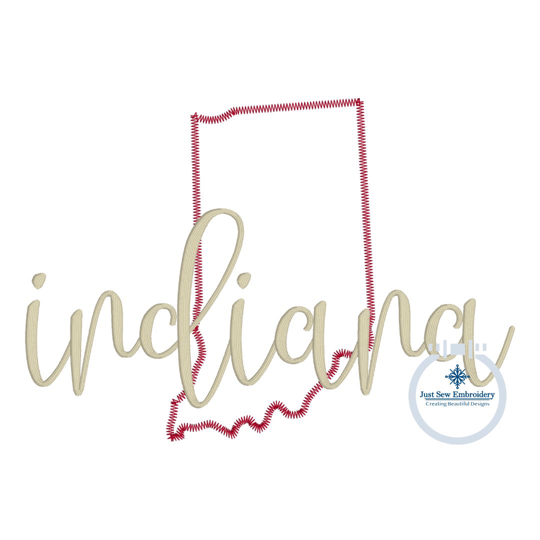 Indiana State Zigzag Applique with Script Overlap Machine Embroidery Design 8x12 Hoop IN