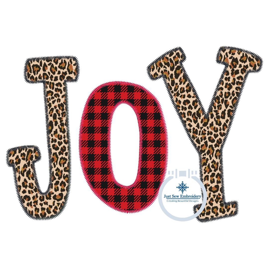 JOY Zigzag Applique Machine Embroidery Design Christmas Four Sizes 5x7, 8x8, 6x10, 8x12 Hoop