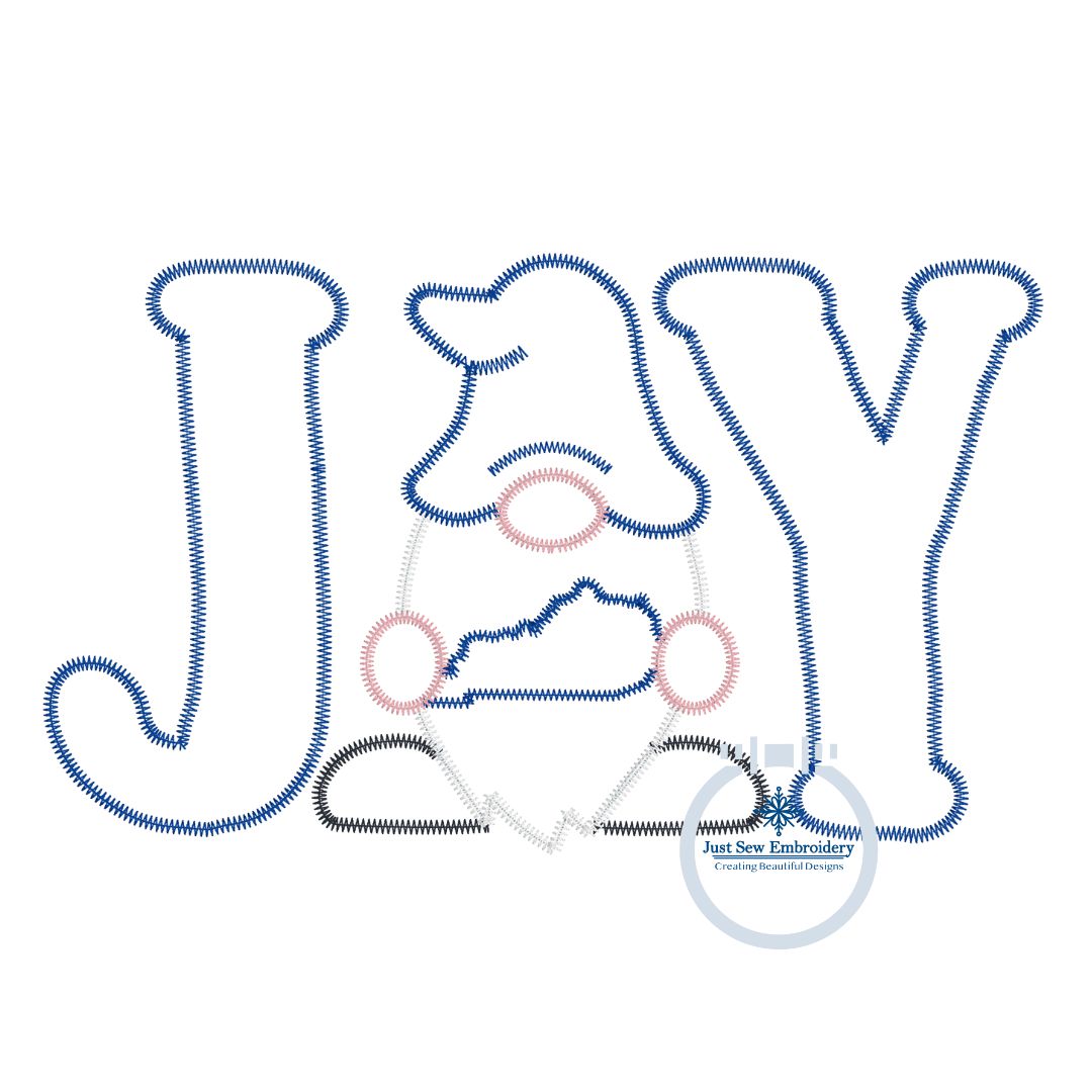 Joy Kentucky Gnome Applique Machine Embroidery Design ZigZag Edge Stitch Four Sizes 5x7, 8x8, 6x10, 8x12 Hoop