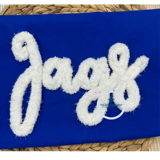 JAGS Script Chenille Yarn Applique Design Machine Embroidery Four Sizes 5x7, 8x8, 6x10, 7x12 Hoop