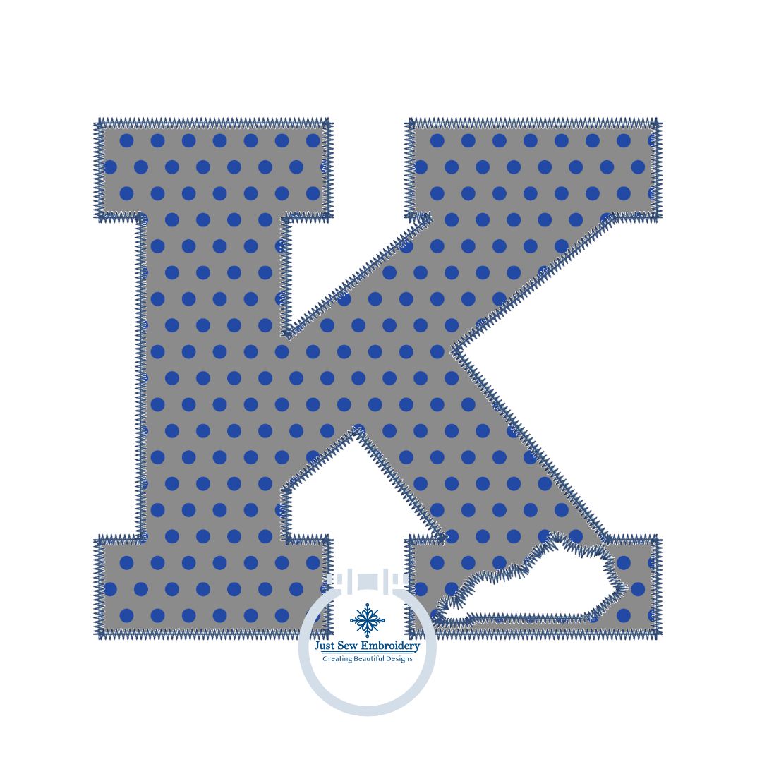 K with State Cutout Applique Embroidery Design Three Sizes Zigzag Stit