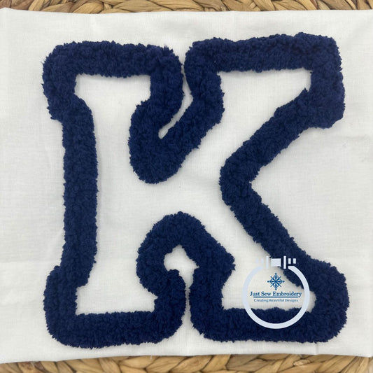 Kentucky K Varsity Chenille Yarn Applique Design Machine Embroidery Four Sizes 5x7, 8x8, 6x10, and 7x12 Hoop