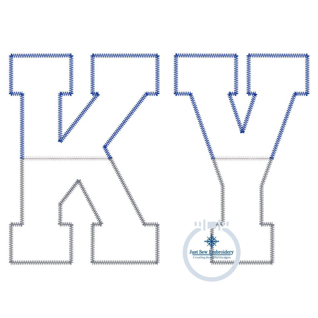 KY Two Fabric Applique ZigZag Stitch Embroidery Design Kentucky, U of K, Nine Sizes: Hat, 4x4, 5x5, 6x6, 5x7, 8x8, 6x10, 7x12, and 8x12 Hoop