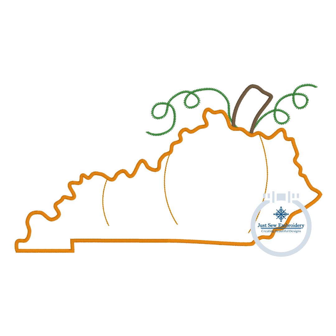 Kentucky Pumpkin Applique Machine Embroidery Design Satin and Zigzag Edge 8x12 Hoop KY