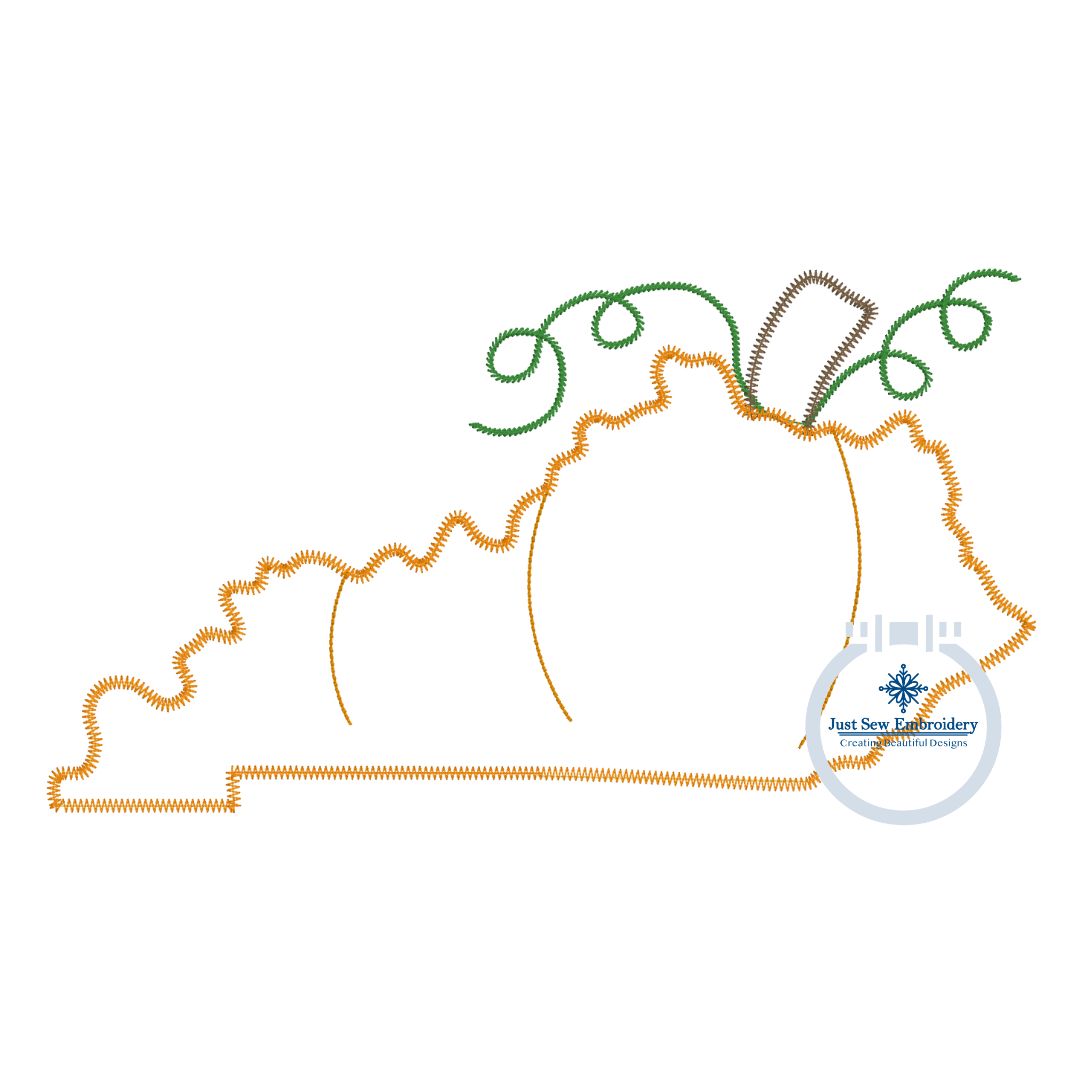 Kentucky Pumpkin Applique Machine Embroidery Design Satin and Zigzag Edge 8x12 Hoop KY