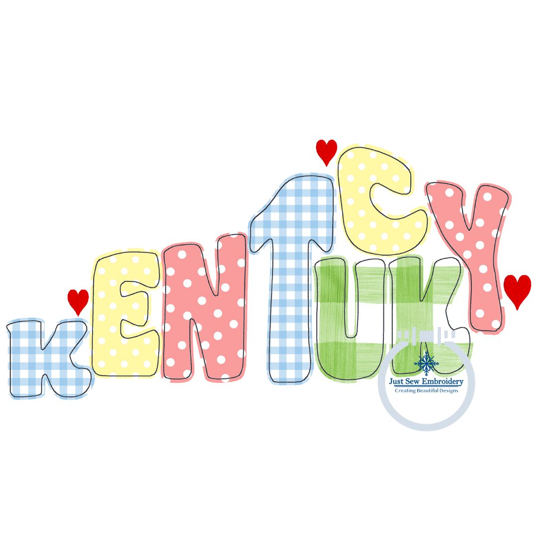 KENTUCKY Raggy Applique Embroidery Design Shaped Like the State of KY Four Sizes 5x7, 8x8, 6x10, 8x12 Hoop