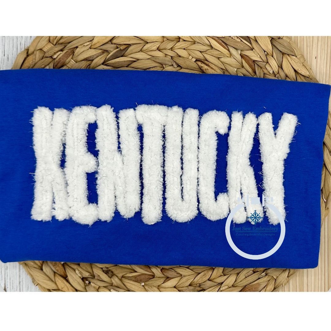 KENTUCKY Skinny Chenille Yarn Applique Embroidery Kentucky Two Sizes 10 and 12 Inches Wide