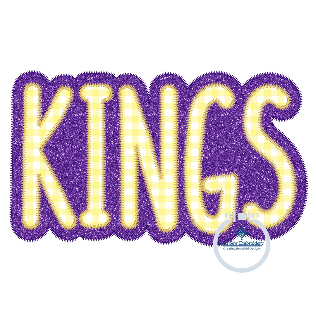 KINGS Two Layer Applique Embroidery Design Machine Embroidery Two Color ZigZag Edge Four Sizes 5x7, 6x10, 8x8, 7x12 Hoop