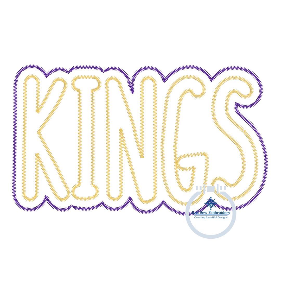 KINGS Two Layer Applique Embroidery Design Machine Embroidery Two Color ZigZag Edge Four Sizes 5x7, 6x10, 8x8, 7x12 Hoop