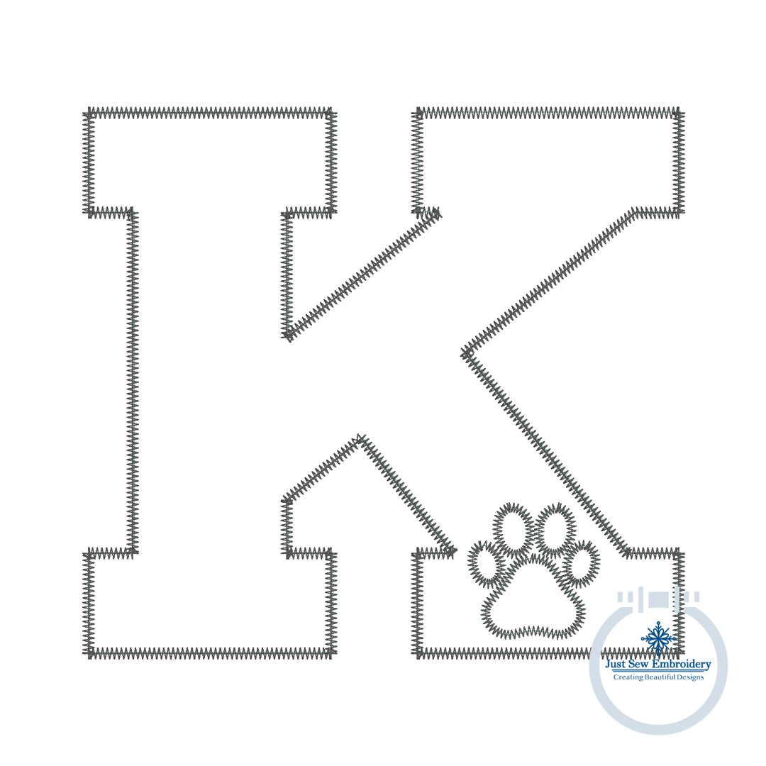 K with Paw Cutout Applique Embroidery Design Kentucky KY UK University of Kentucky 8x12 Hoop