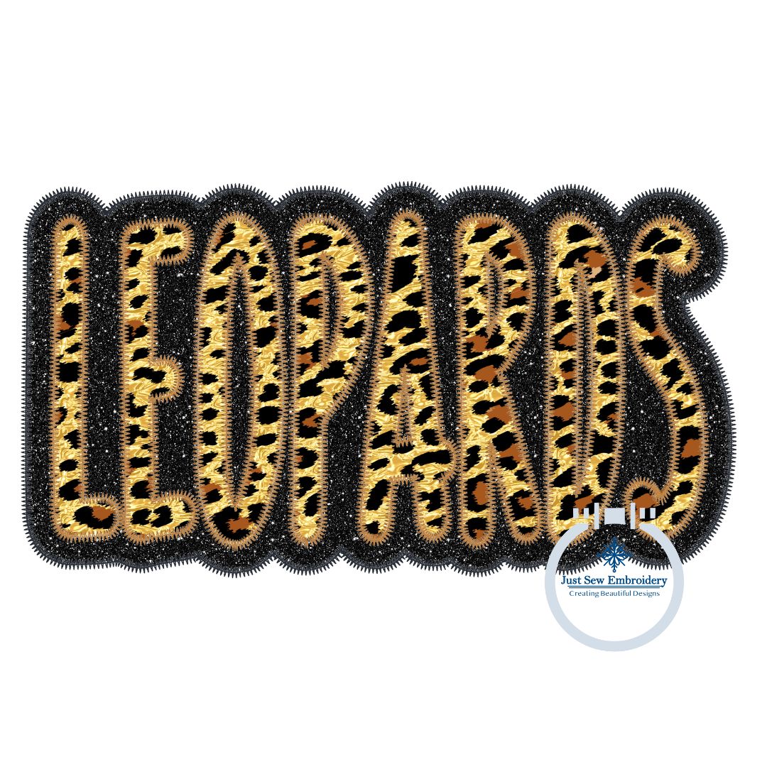 Leopards Applique Embroidery Two Layer Zigzag Edge Design Four Sizes 5x7, 8x8, 6x10, and 8x12 Hoop