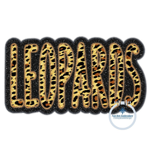 Leopards Applique Embroidery Two Layer Zigzag Edge Design Four Sizes 5x7, 8x8, 6x10, and 8x12 Hoop