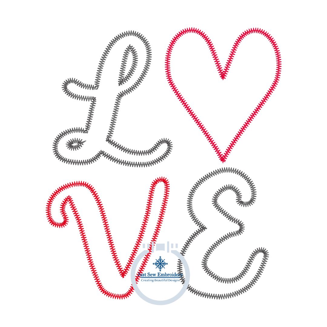 LOVE Heart Zigzag Applique Embroidery Design Valentine's Day 8x12