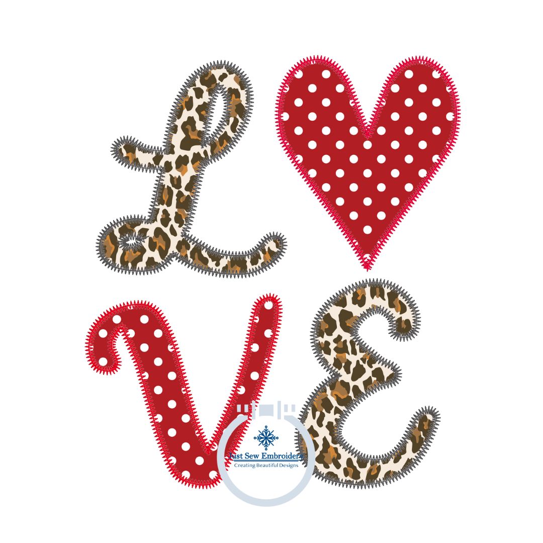 LOVE Heart Zigzag Applique Embroidery Design Valentine's Day 8x12