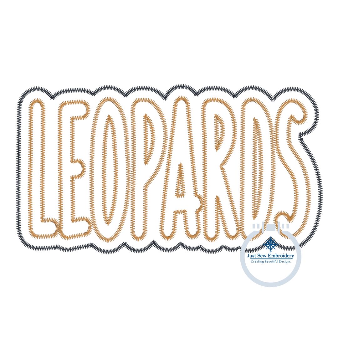 Leopards Applique Embroidery Two Layer Zigzag Edge Design Four Sizes 5x7, 8x8, 6x10, and 8x12 Hoop