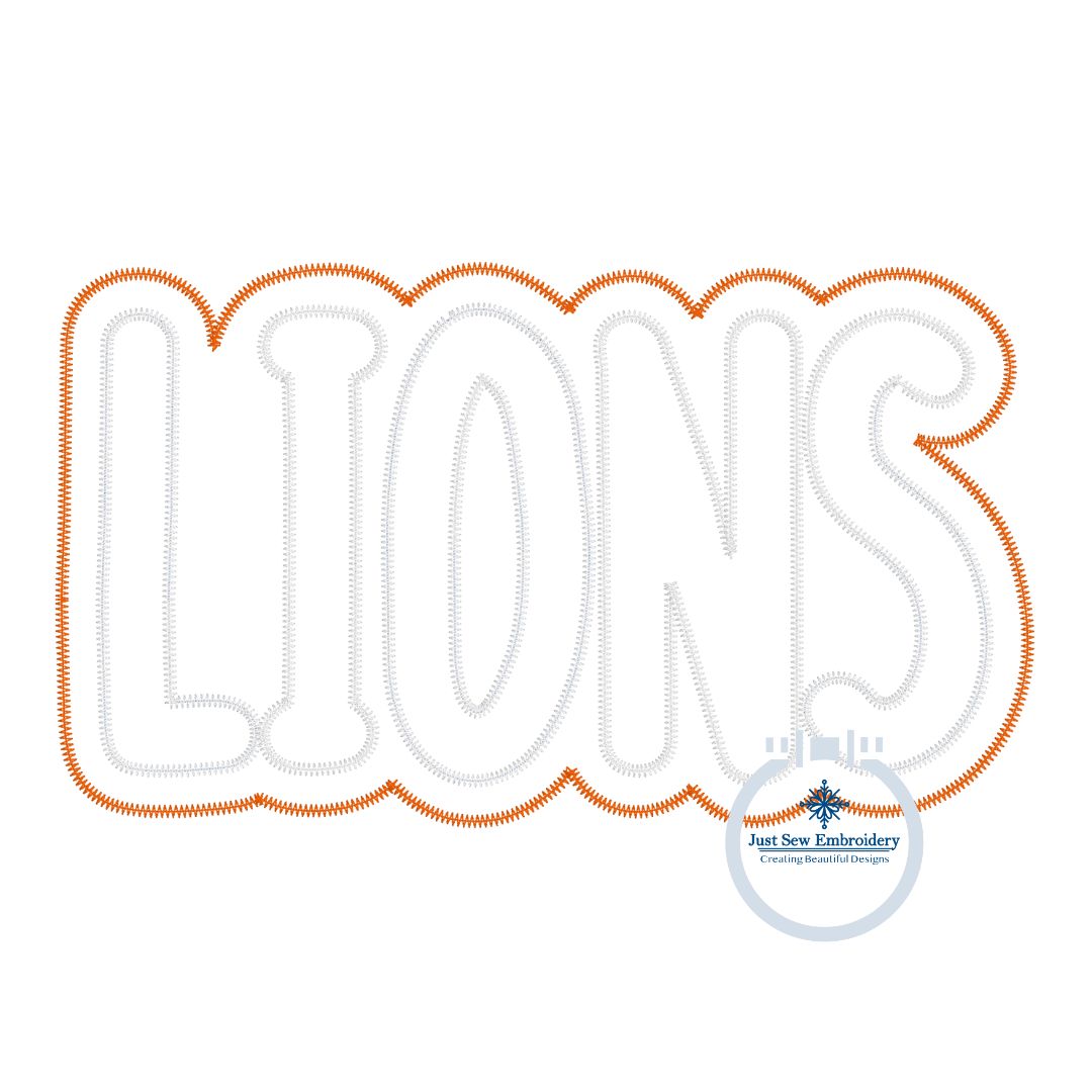 LIONS Applique Embroidery Two Layer Design Machine Embroidery Two Color ZigZag Edge Four Sizes 5x7, 6x10, 8x8, 8x12 Hoop